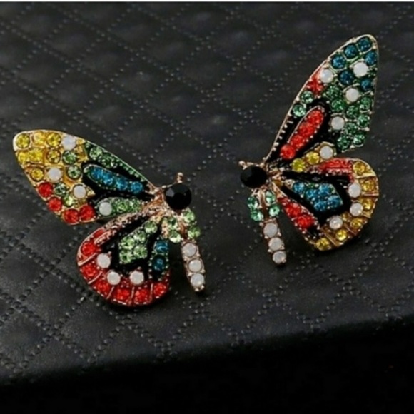 New! Small Butterfly Rhinestone Earrings - Picture 5 of 16